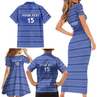 Custom Liberia Football Family Matching Short Sleeve Bodycon Dress and Hawaiian Shirt Women Blue Jersey - Wonder Print Shop
