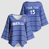 Custom Liberia Football Kimono Sleeve Blouse Women Blue Jersey - Wonder Print Shop