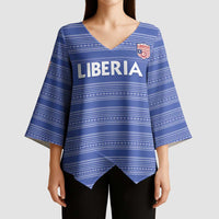 Custom Liberia Football Kimono Sleeve Blouse Women Blue Jersey - Wonder Print Shop