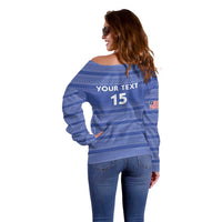 Custom Liberia Football Off Shoulder Sweater Women Blue Jersey - Wonder Print Shop