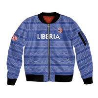 Custom Liberia Football Sleeve Zip Bomber Jacket Women Blue Jersey - Wonder Print Shop