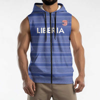 Custom Liberia Football Sleeveless Zip Hoodie Women Blue Jersey - Wonder Print Shop