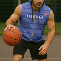 Custom Liberia Football Sleeveless Zip Hoodie Women Blue Jersey - Wonder Print Shop