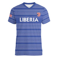Custom Liberia Football Women V-Neck T-Shirt Women Blue Jersey - Wonder Print Shop