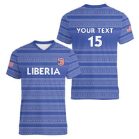 Custom Liberia Football Women V-Neck T-Shirt Women Blue Jersey - Wonder Print Shop