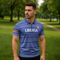 Custom Liberia Football Zipper Polo Shirt Women Blue Jersey - Wonder Print Shop