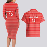 Custom Liberia Football Couples Matching Long Sleeve Bodycon Dress and Hawaiian Shirt Women Red Jersey - Wonder Print Shop