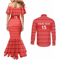 Custom Liberia Football Couples Matching Mermaid Dress and Long Sleeve Button Shirt Women Red Jersey - Wonder Print Shop