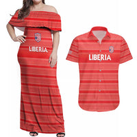 Custom Liberia Football Couples Matching Off Shoulder Maxi Dress and Hawaiian Shirt Women Red Jersey - Wonder Print Shop