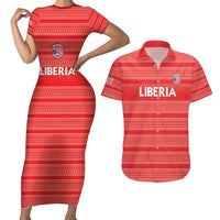 Custom Liberia Football Couples Matching Short Sleeve Bodycon Dress and Hawaiian Shirt Women Red Jersey - Wonder Print Shop