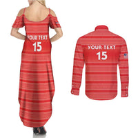 Custom Liberia Football Couples Matching Summer Maxi Dress and Long Sleeve Button Shirt Women Red Jersey - Wonder Print Shop