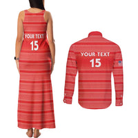 Custom Liberia Football Couples Matching Tank Maxi Dress and Long Sleeve Button Shirt Women Red Jersey - Wonder Print Shop