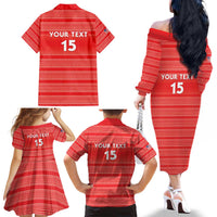 Custom Liberia Football Family Matching Off The Shoulder Long Sleeve Dress and Hawaiian Shirt Women Red Jersey - Wonder Print Shop