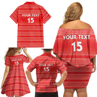 Custom Liberia Football Family Matching Off Shoulder Short Dress and Hawaiian Shirt Women Red Jersey - Wonder Print Shop