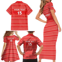 Custom Liberia Football Family Matching Short Sleeve Bodycon Dress and Hawaiian Shirt Women Red Jersey - Wonder Print Shop
