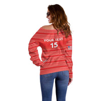 Custom Liberia Football Off Shoulder Sweater Women Red Jersey - Wonder Print Shop
