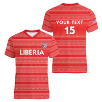 Custom Liberia Football Women V-Neck T-Shirt Women Red Jersey - Wonder Print Shop