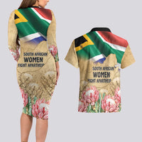 South African Women Mobilisation Couples Matching Long Sleeve Bodycon Dress and Hawaiian Shirt Wathint Abafazi Wathint Imbokodo - Wonder Print Shop