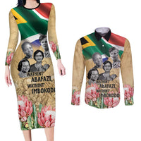 South African Women Mobilisation Couples Matching Long Sleeve Bodycon Dress and Long Sleeve Button Shirt Wathint Abafazi Wathint Imbokodo - Wonder Print Shop