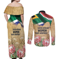 South African Women Mobilisation Couples Matching Off Shoulder Maxi Dress and Long Sleeve Button Shirt Wathint Abafazi Wathint Imbokodo - Wonder Print Shop