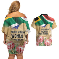 South African Women Mobilisation Couples Matching Off Shoulder Short Dress and Hawaiian Shirt Wathint Abafazi Wathint Imbokodo - Wonder Print Shop