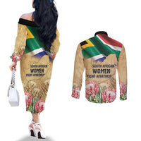 South African Women Mobilisation Couples Matching Off The Shoulder Long Sleeve Dress and Long Sleeve Button Shirt Wathint Abafazi Wathint Imbokodo - Wonder Print Shop