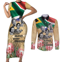 South African Women Mobilisation Couples Matching Short Sleeve Bodycon Dress and Long Sleeve Button Shirt Wathint Abafazi Wathint Imbokodo - Wonder Print Shop