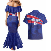 Custom Haiti Football Couples Matching Mermaid Dress and Hawaiian Shirt Les Grenadiers - Royal Palm - Wonder Print Shop