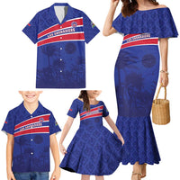 Custom Haiti Football Family Matching Mermaid Dress and Hawaiian Shirt Les Grenadiers - Royal Palm - Wonder Print Shop
