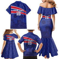 Custom Haiti Football Family Matching Mermaid Dress and Hawaiian Shirt Les Grenadiers - Royal Palm - Wonder Print Shop