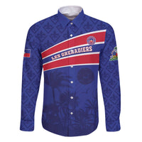 Custom Haiti Football Family Matching Off The Shoulder Long Sleeve Dress and Hawaiian Shirt Les Grenadiers - Royal Palm - Wonder Print Shop