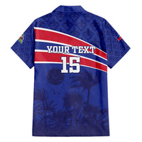 Custom Haiti Football Family Matching Off Shoulder Short Dress and Hawaiian Shirt Les Grenadiers - Royal Palm - Wonder Print Shop