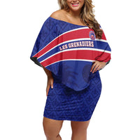 Custom Haiti Football Family Matching Off Shoulder Short Dress and Hawaiian Shirt Les Grenadiers - Royal Palm - Wonder Print Shop