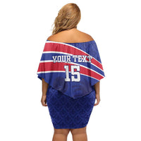 Custom Haiti Football Family Matching Off Shoulder Short Dress and Hawaiian Shirt Les Grenadiers - Royal Palm - Wonder Print Shop