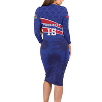 Custom Haiti Football Long Sleeve Bodycon Dress Les Grenadiers - Royal Palm - Wonder Print Shop