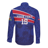 Custom Haiti Football Long Sleeve Button Shirt Les Grenadiers - Royal Palm - Wonder Print Shop