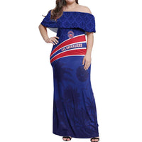 Custom Haiti Football Off Shoulder Maxi Dress Les Grenadiers - Royal Palm - Wonder Print Shop