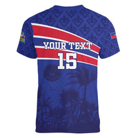 Custom Haiti Football Women V-Neck T-Shirt Les Grenadiers - Royal Palm - Wonder Print Shop