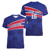 Custom Haiti Football Women V-Neck T-Shirt Les Grenadiers - Royal Palm - Wonder Print Shop