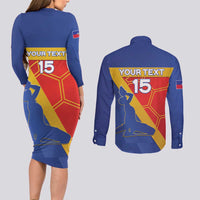 Custom Haiti Football Couples Matching Long Sleeve Bodycon Dress and Long Sleeve Button Shirt Neg Marron Go Ayiti - Wonder Print Shop