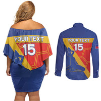 Custom Haiti Football Couples Matching Off Shoulder Short Dress and Long Sleeve Button Shirt Neg Marron Go Ayiti - Wonder Print Shop