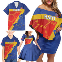 Custom Haiti Football Family Matching Off Shoulder Short Dress and Hawaiian Shirt Neg Marron Go Ayiti - Wonder Print Shop