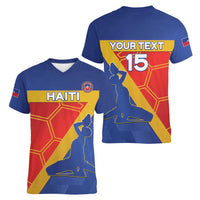 Custom Haiti Football Women V-Neck T-Shirt Neg Marron Go Ayiti - Wonder Print Shop