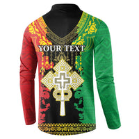 Personalised Ethiopia Button Sweatshirt Lion Of Judah Mix African Pattern - Wonder Print Shop