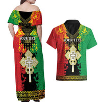 Personalised Ethiopia Couples Matching Off Shoulder Maxi Dress and Hawaiian Shirt Lion Of Judah Mix African Pattern - Wonder Print Shop