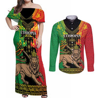 Personalised Ethiopia Couples Matching Off Shoulder Maxi Dress and Long Sleeve Button Shirt Lion Of Judah Mix African Pattern - Wonder Print Shop
