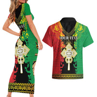 Personalised Ethiopia Couples Matching Short Sleeve Bodycon Dress and Hawaiian Shirt Lion Of Judah Mix African Pattern - Wonder Print Shop