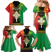 Personalised Ethiopia Family Matching Mermaid Dress and Hawaiian Shirt Lion Of Judah Mix African Pattern - Wonder Print Shop