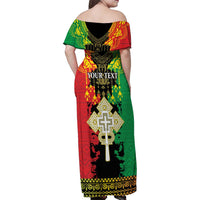 Personalised Ethiopia Family Matching Off Shoulder Maxi Dress and Hawaiian Shirt Lion Of Judah Mix African Pattern - Wonder Print Shop