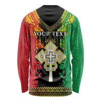 Personalised Ethiopia Long Sleeve Shirt Lion Of Judah Mix African Pattern - Wonder Print Shop